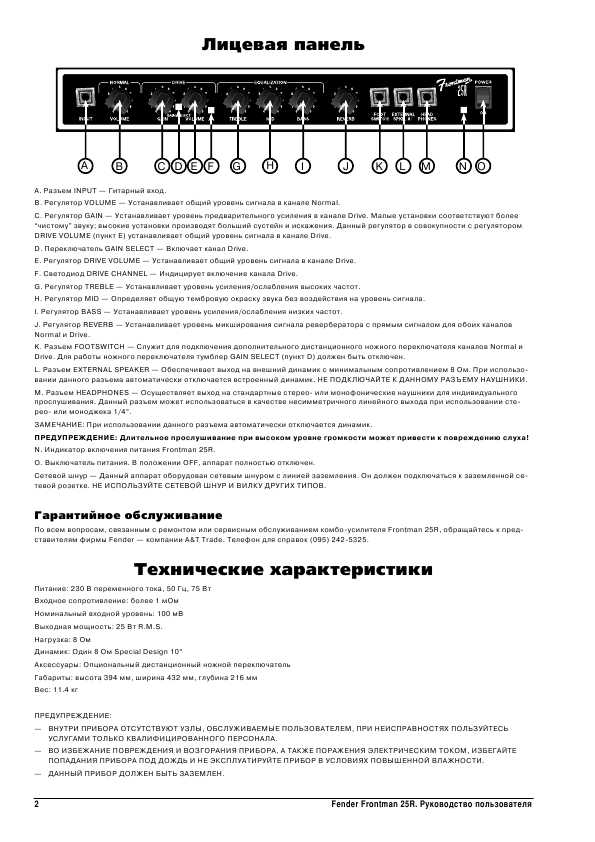 Инструкция Fender Frontman 25R