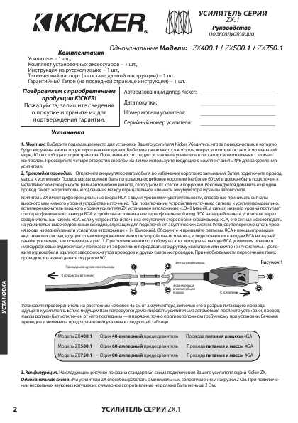 Инструкция Kicker ZX-400.1
