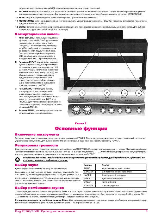 Инструкция Korg EC-100H