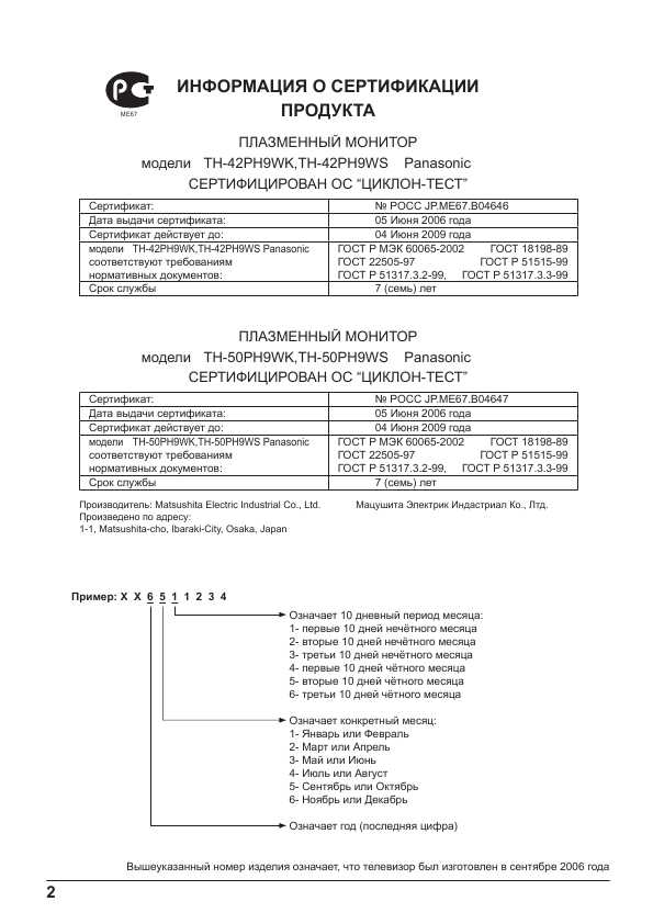 Инструкция Panasonic TH-50PH9WS