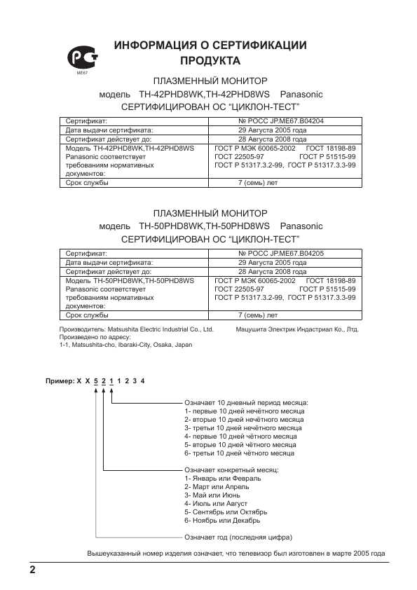 Инструкция Panasonic TH-42PHD8