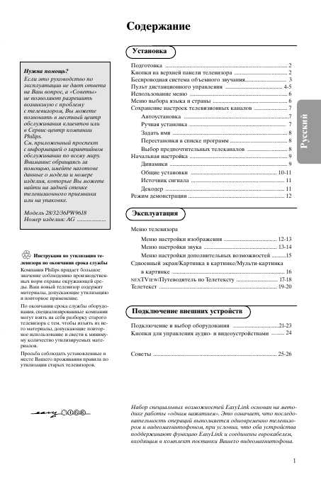 Инструкция Philips 36PW9618