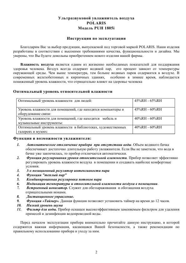 Инструкция Polaris PUH-1805i