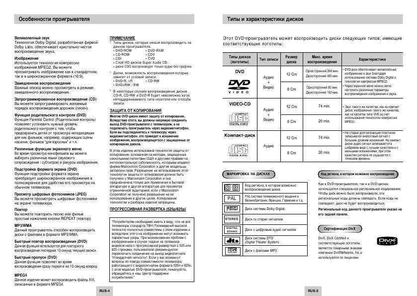 Инструкция Samsung DVD-P545K