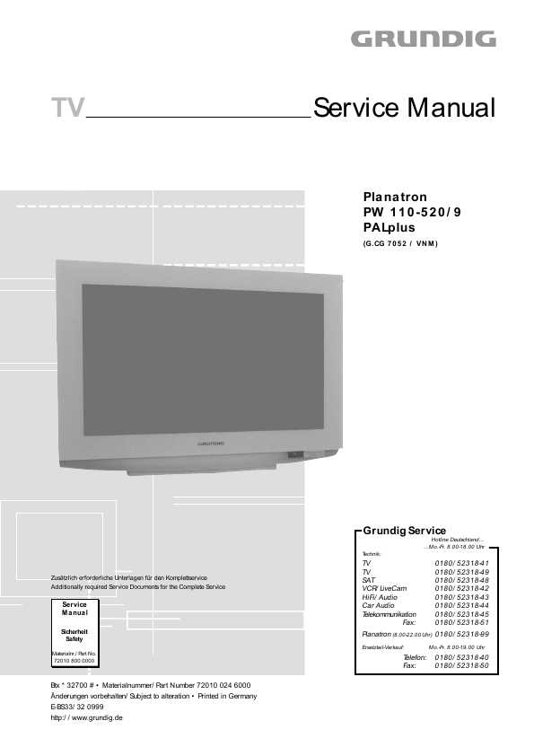 Сервисная инструкция GRUNDIG PW110-520-9 PLANATRON