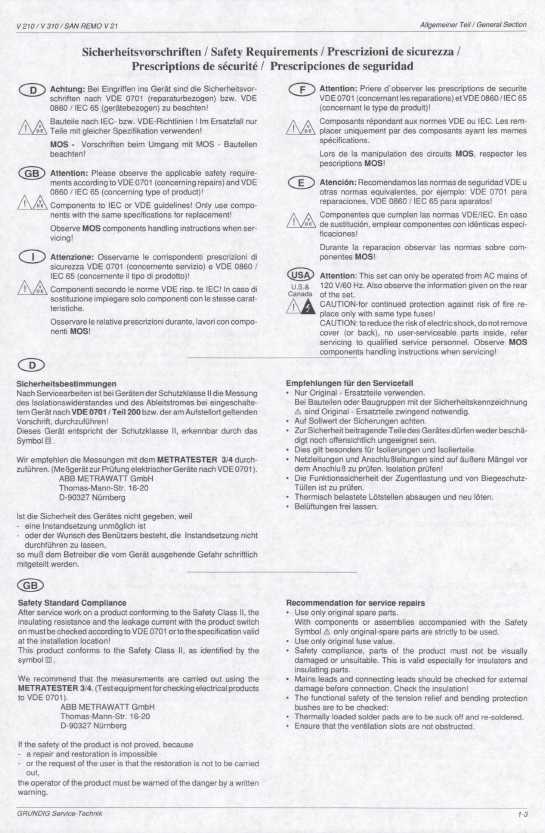 Сервисная инструкция Grundig V210, V310, CITY-LINE, SAN-REMO, V-21