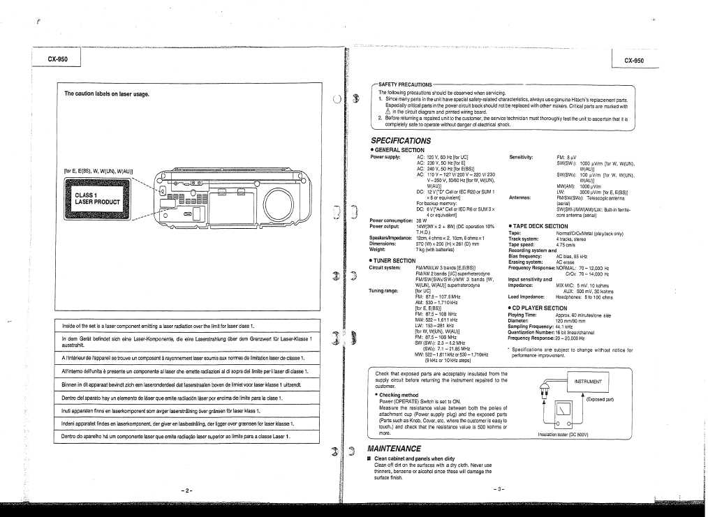 Сервисная инструкция Hitachi CX-950