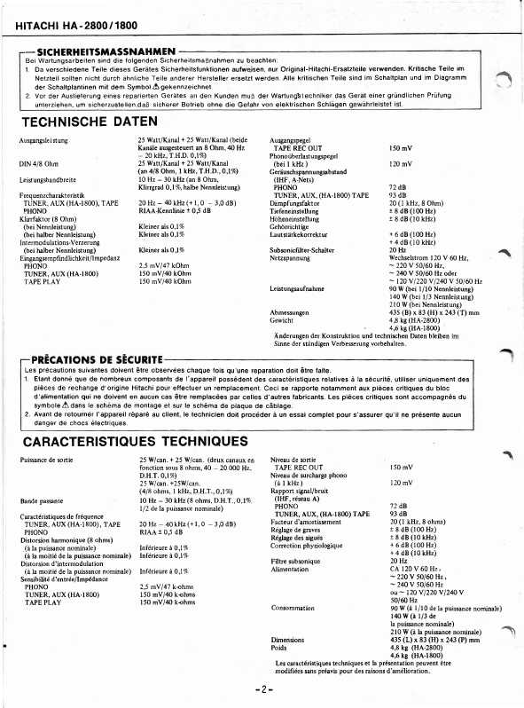Сервисная инструкция Hitachi HA-1800, HA-2800