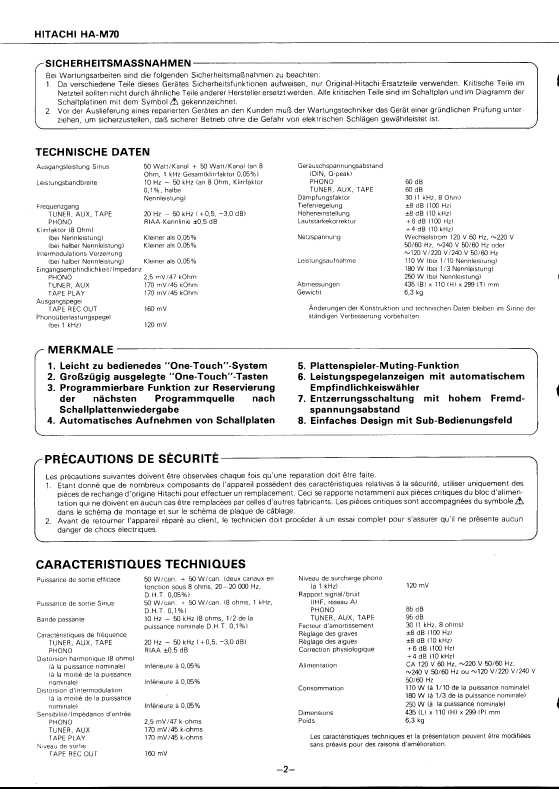 Сервисная инструкция HITACHI HA-M70
