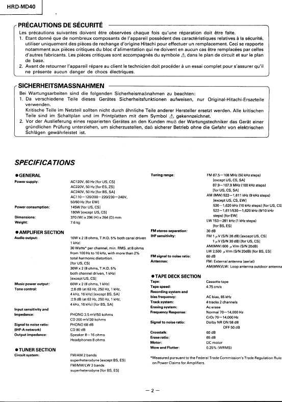 Сервисная инструкция Hitachi HRD-MD40
