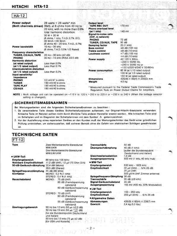 Сервисная инструкция Hitachi HTA-12