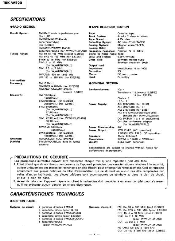 Сервисная инструкция HITACHI TRK-W220