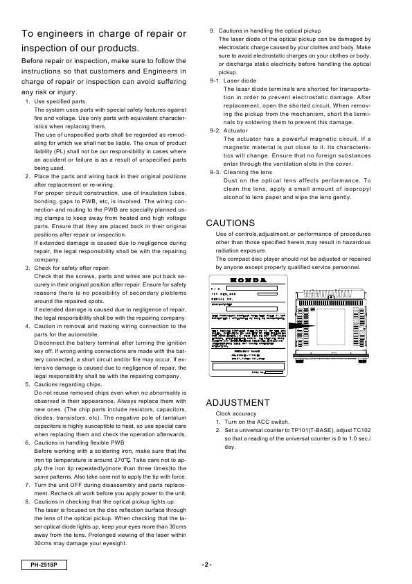 Сервисная инструкция Clarion PH-2518PA