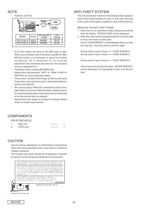 Сервисная инструкция Clarion PH-3119C