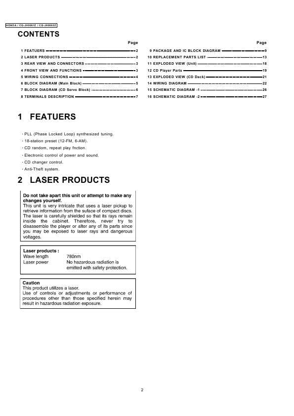 Сервисная инструкция Honda Panasonic CQ-JH8061Z JH8062Z