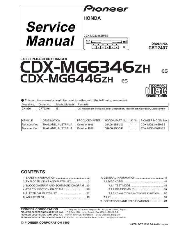 Сервисная инструкция Pioneer CDX-MG6167ZH