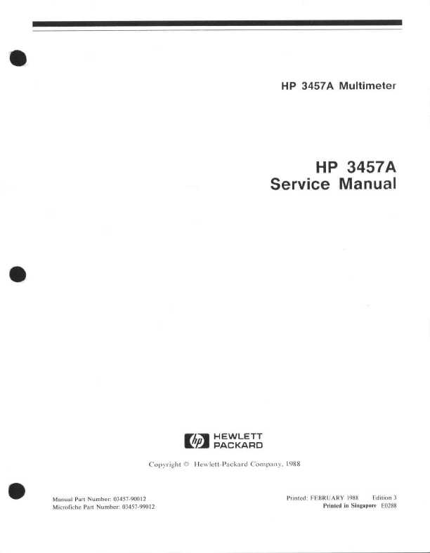 Сервисная инструкция HP (Agilent) 3457A DIGITAL MULTIMETER