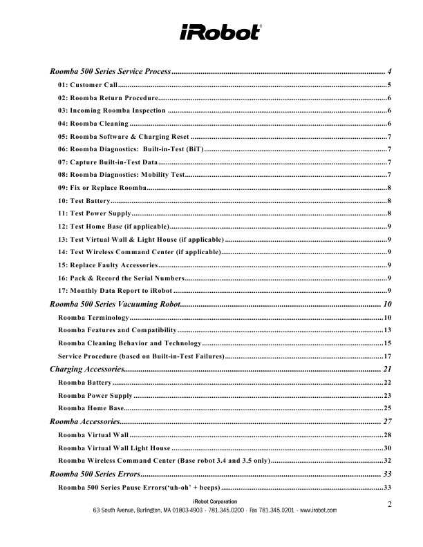 Сервисная инструкция iRobot I-ROBOT ROOMBA 500 SERVICE MANUAL