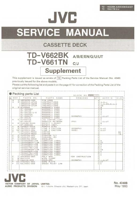 Сервисная инструкция JVC TD-V661TN, TD-V662BK