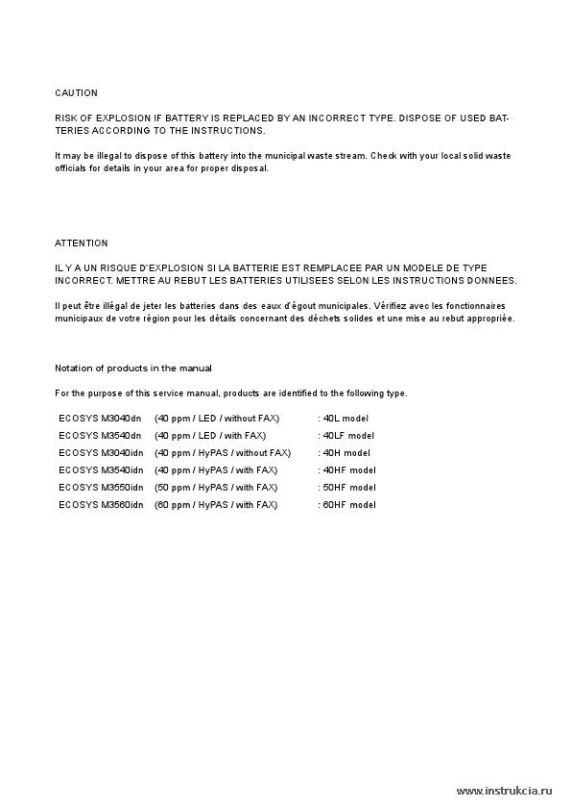 Сервисная инструкция KYOCERA ECOSYS-M3040IDN, M3540IDN, M3550IDN, M3560IDN