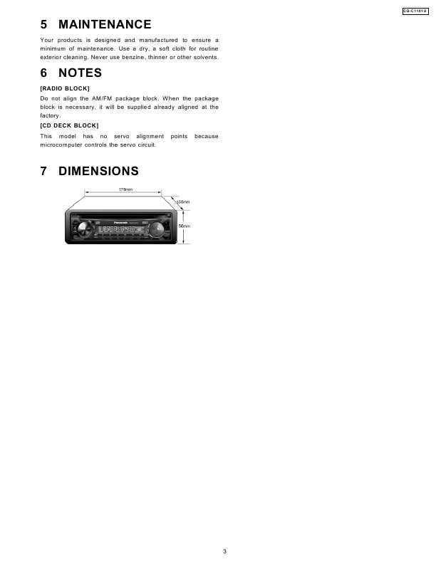 Сервисная инструкция Panasonic CQ-C1101U