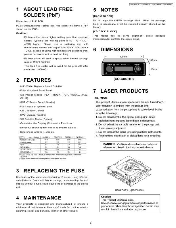 Сервисная инструкция Panasonic CQ-C7301U, CQ-C7401U, CQ-C8301U, CQ-C8401U