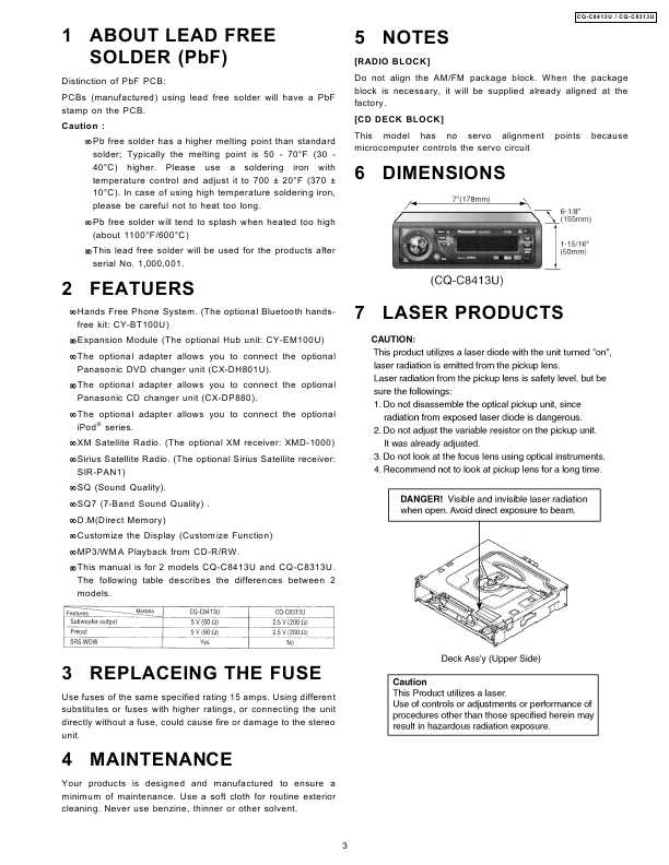 Сервисная инструкция Panasonic CQ-C8313U, CQ-C8413U