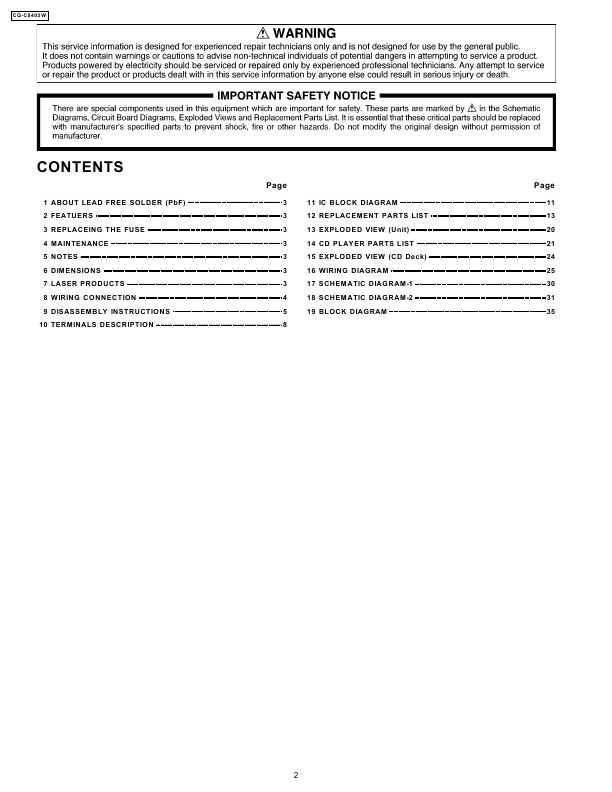 Сервисная инструкция Panasonic CQ-C8403W