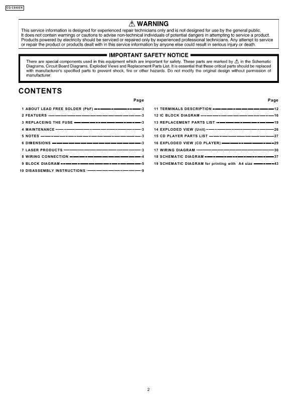 Сервисная инструкция Panasonic CQ-C8405N