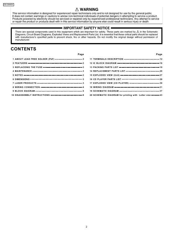 Сервисная инструкция Panasonic CQ-C8405U