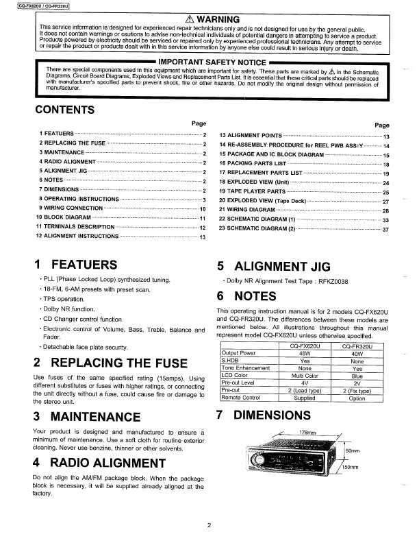 Сервисная инструкция Panasonic CQ-FR320U, CQ-FX620U