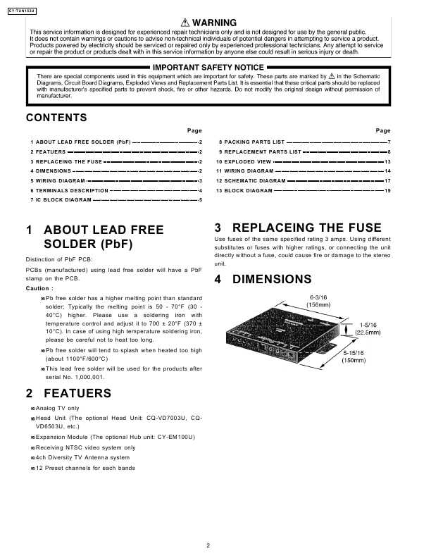 Сервисная инструкция Panasonic CY-TUN153U