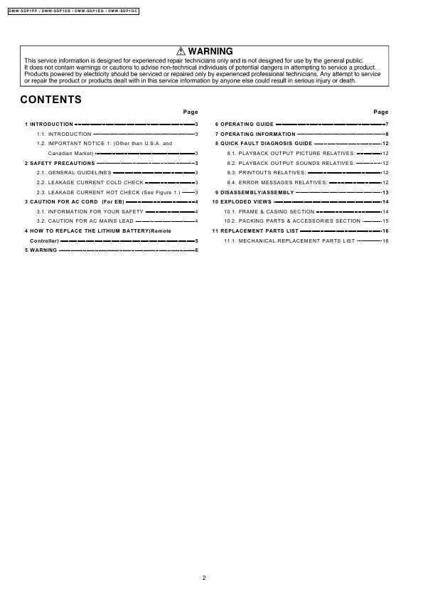 Сервисная инструкция Panasonic DMW-SDP1