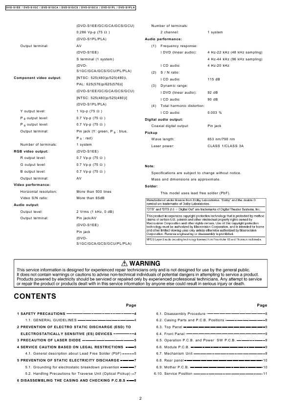 Сервисная инструкция Panasonic DVD-S1EE