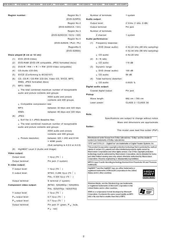 Сервисная инструкция Panasonic DVD-S29EE, PL, PX