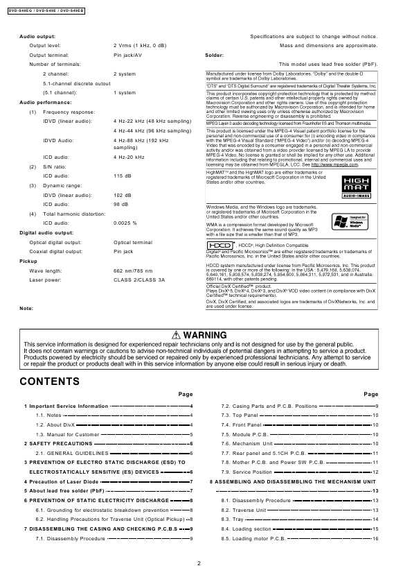 Сервисная инструкция Panasonic DVD-S49E, EG