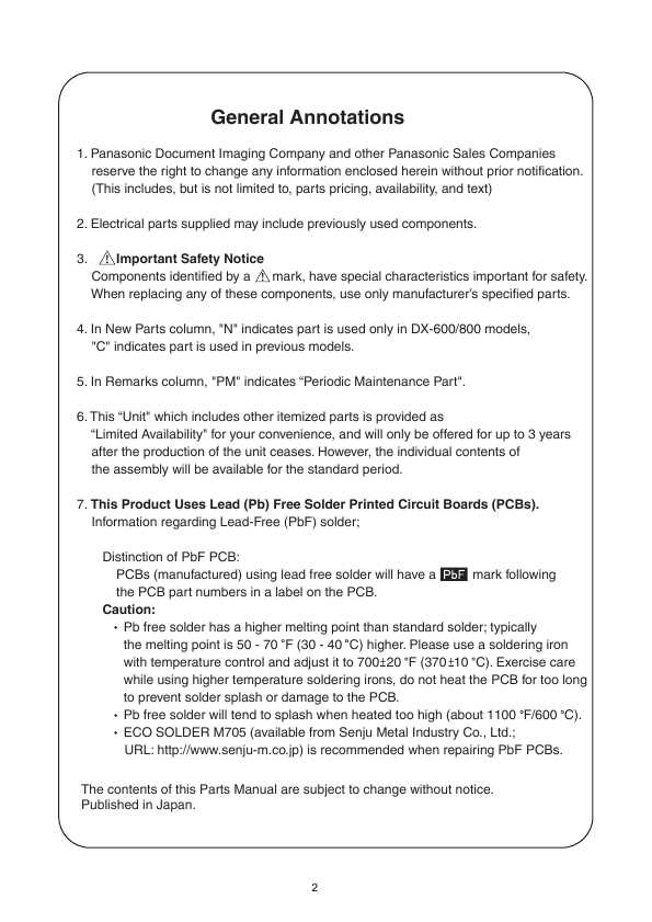 Сервисная инструкция Panasonic DX-600, DX-800 Parts Manual
