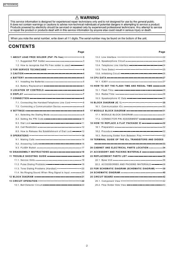 Сервисная инструкция Panasonic KX-TS2365RUB