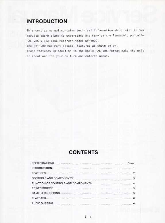Сервисная инструкция Panasonic NV-3000E, B, VOL.1