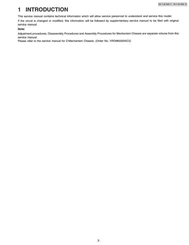 Сервисная инструкция Panasonic NV-FJ612EE
