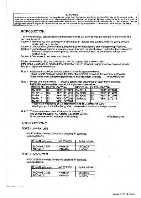 Сервисная инструкция PANASONIC NV-RX9, RX10, RX19, RX20