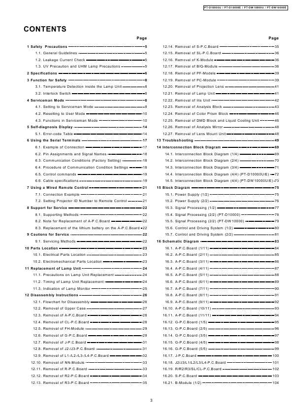 Сервисная инструкция Panasonic PT-D10000E, PT-DW10000E