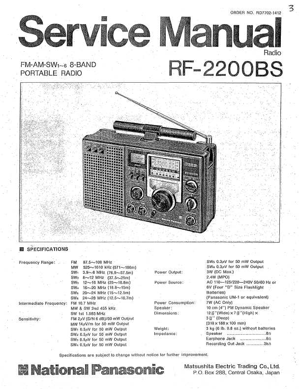 Сервисная инструкция Panasonic RF-2200