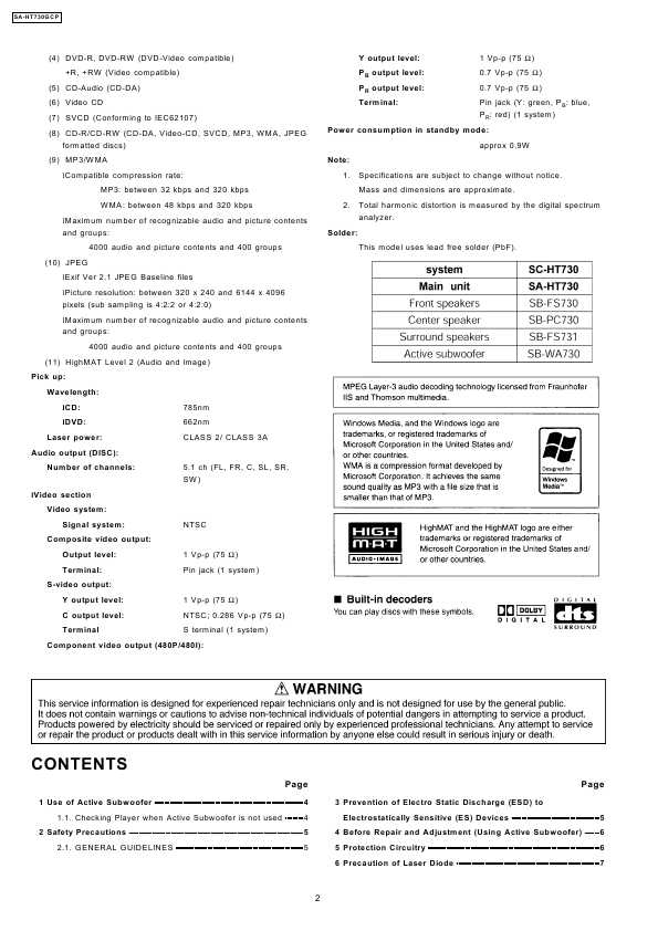 Сервисная инструкция Panasonic SA-HT730GCP