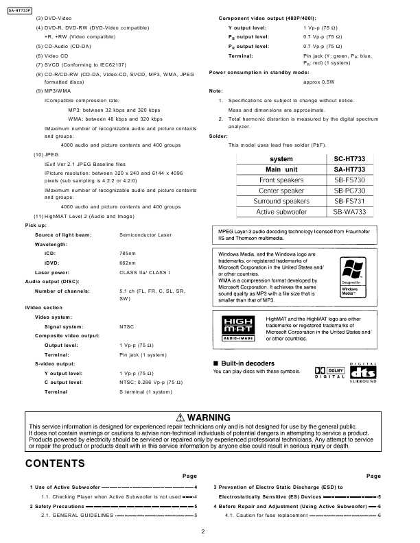 Сервисная инструкция Panasonic SA-HT733P