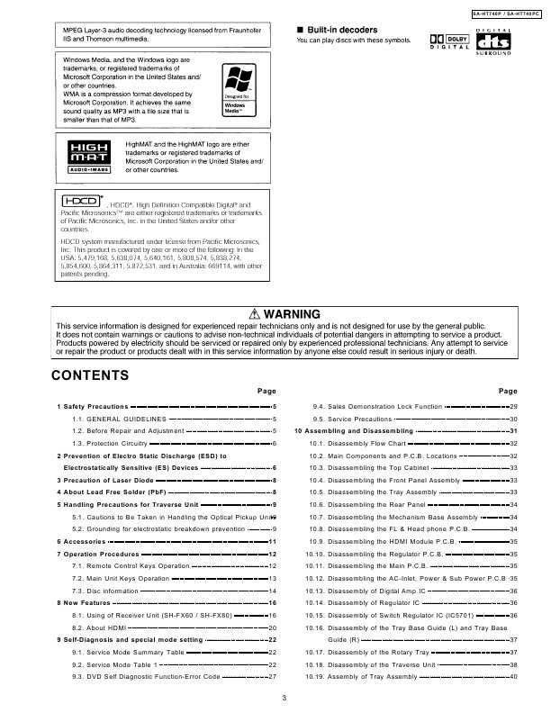 Сервисная инструкция Panasonic SA-HT740P, SA-HT740PC