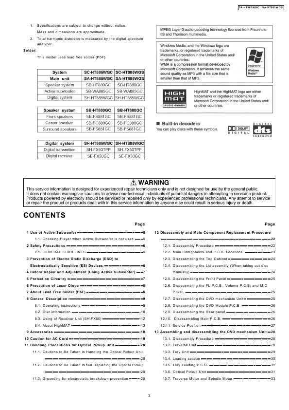 Сервисная инструкция Panasonic SA-HT885