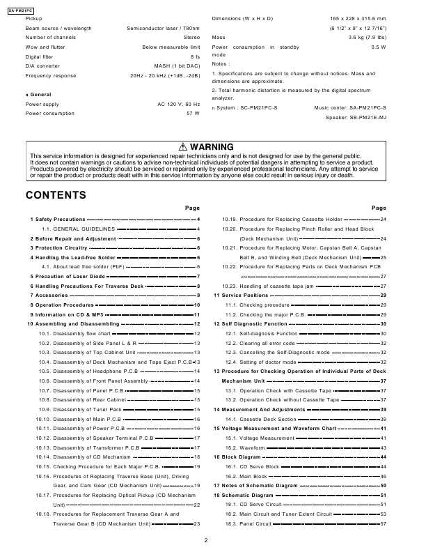 Сервисная инструкция Panasonic SA-PM21PC