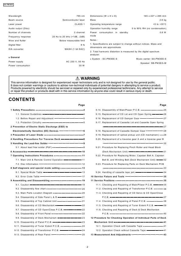 Сервисная инструкция Panasonic SA-PM3EE