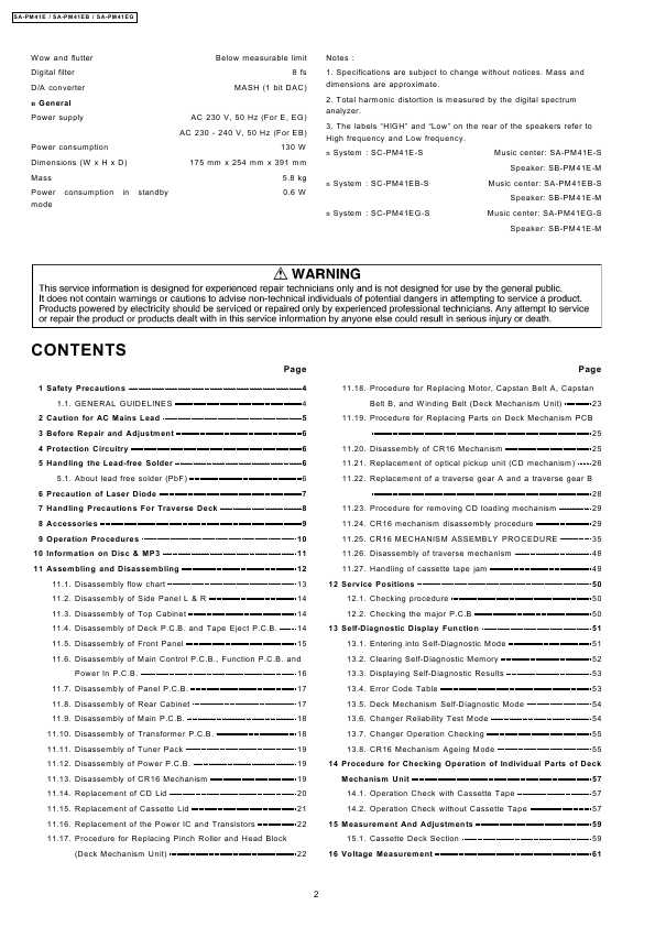 Сервисная инструкция Panasonic SA-PM41E